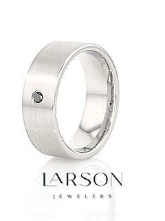 IRENAEUS Flat Brushed Tungsten Men’s Wedding Ring with Black Diamond - 6mm & 8mm