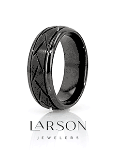 JAX Domed Black Titanium Ring with Brushed Cross Alternating Diagonal Cuts Pattern - 8mm