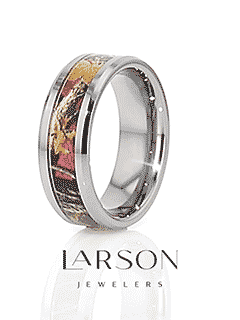 JULIET Realistic Tree Camo Tungsten Carbide Wedding Band with Real Pink Oak Leaves - 6mm - 8mm