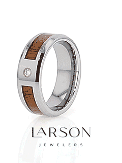 KAHUNA Tungsten Carbide Beveled Edged Diamond Wedding Band with Koa Wood Inlay & Polished Edges - 8mm
