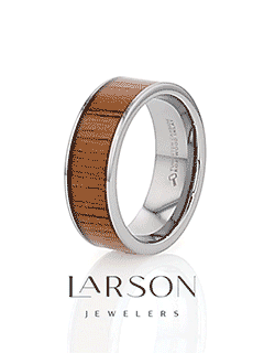 KALANI Flat Tungsten Carbide Wedding Band with Rare Koa Wood Inlay and Polished Edges - 6mm - 10mm