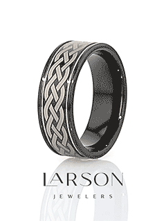 Product video showing the KILDARE Celtic engraved black tungsten wedding band, 8mm width