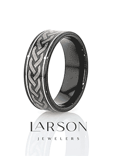 Product video showcasing the KILMORE black tungsten carbide ring with Celtic knot pattern, 8mm width