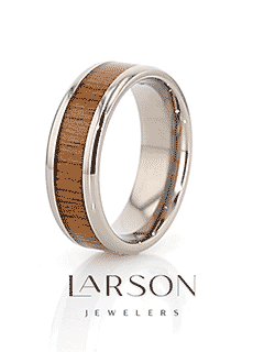 KOAN Titanium Polished Finish Koa Wood Inlaid Men’s Wedding Ring with Beveled Edges - 6mm & 8mm
