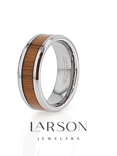 KONA Koa Wood Inlaid Tungsten Carbide Ring with Bevels - 4mm - 12mm