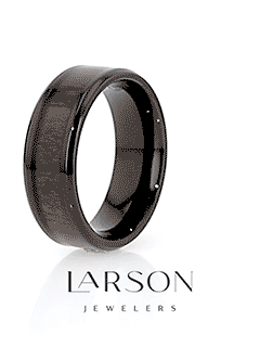 KONY Black Titanium Polished Beveled Edges Black Walnut Wood Inlaid Men’s Wedding Ring - 6mm & 8mm