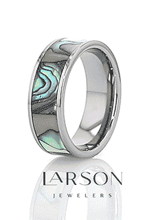 LAURANT Tungsten Men’s Flat Wedding Band with Mother of Pearl Inlay & Polished Finish - 8mm