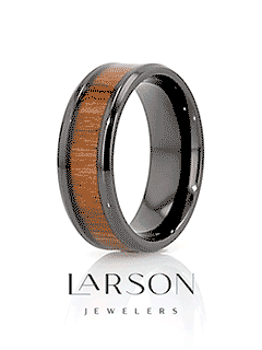 LEIFI Black Titanium Ring with Koa Wood Inlay and Bevels - 8mm