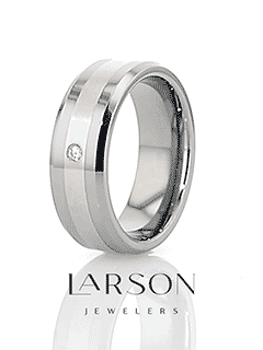 LEOPOLD Silver Inlaid Beveled Tungsten Ring with Diamond - 8mm
