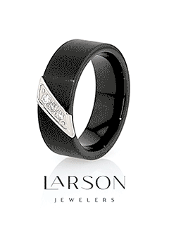 Product video thumbnail for LIAM black tungsten carbide wedding band with diagonal three-diamond stainless steel accent