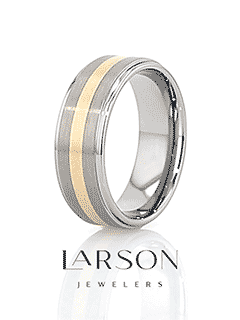 LONDON Gold Inlaid Raised Satin Finish Tungsten Ring - 8 mm