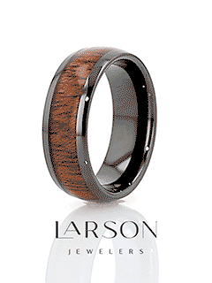 MABINI Black Ceramic Mahogany Wood Inlaid Men’s Domed Wedding Band with Polished Finish - 8mm