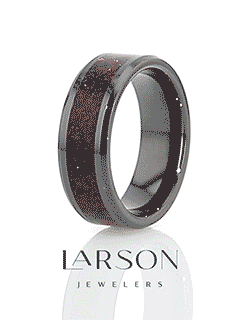 MATRIX Black Ceramic Polished Beveled Edges Men’s Wedding Band with Black Opal Inlay - 8mm