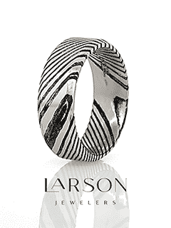 MELVIN Black Damascus Steel Brushed Beveled Men’s Wedding Band with Repeating Artisan Pattern - 6mm & 8mm