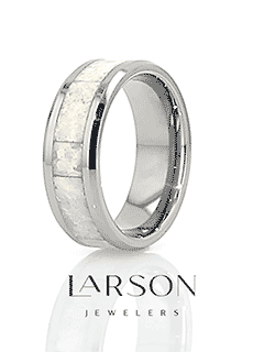 MESOZOIC Men’s Tungsten Flat Beveled Wedding Ring with White Dinosaur Bone Inlay - 4mm or 8mm