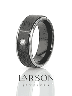 MONARCH Black Ceramic Wedding Band with Diamond, Polished Beveled Step Edges, & Raised Brush Center - 6mm & 8mm