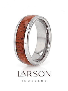 MUKWA Tungsten Carbide Polished Finish Men’s Domed Wedding Band with Padauk Wood Inlay - 8mm