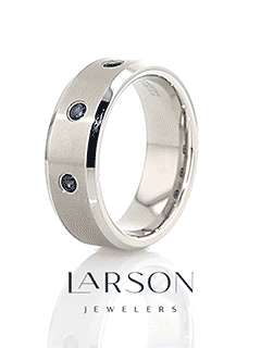 NAUTILUS Tungsten Satin Finished Center Polished Beveled Edges Men’s Wedding Band with 3 Blue Sapphires - 8mm