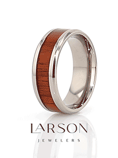 NORRO Titanium Polished Beveled Edges Padauk Wood Inlaid Men’s Wedding Band - 6mm & 8mm