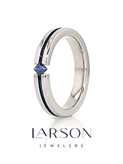 NYMERIA Tension Set Blue Sapphire Titanium Band with Blue Stripe - 4mm
