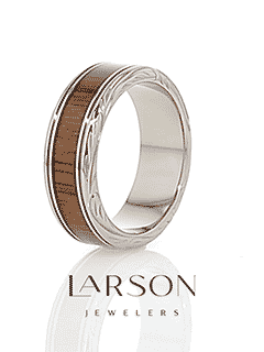 OHANA Koa Wood Inlaid Titanium Men’s Wedding Ring with Intricate Edges - 6mm - 10mm