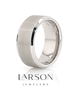 PETERSBURG Brushed Center White Tungsten Ring with Beveled Edges - 4mm - 10mm