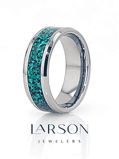 PHOTON Tungsten Beveled Wedding Band with Emerald Green & Sapphire Blue Color Opal Inlay - 6mm & 8mm