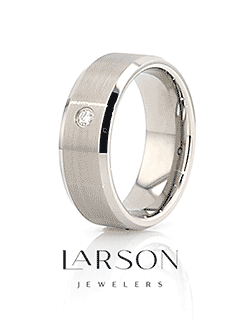 PORTER Brushed Finish Tungsten Carbide Wedding Ring with White Diamond Setting and Beveled Edges- 6 mm & 8 mm