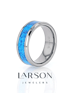 QUASAR Tungsten Wedding Band with Blue Green Opal Inlay - 4mm - 10mm