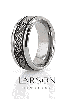 RAIZEN Tungsten Carbide Wedding Ring with Dual Offset Grooves and Laser Engraved Celtic Pattern Polished and Beveled Edges - 8mm