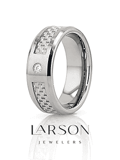 ROYCE Tungsten Wedding Band with White Carbon Fiber and White Diamond Setting - 8mm