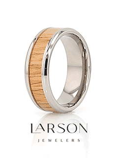 RUBRA Red Oak Wood Inlaid Titanium Ring with Bevels - 8mm
