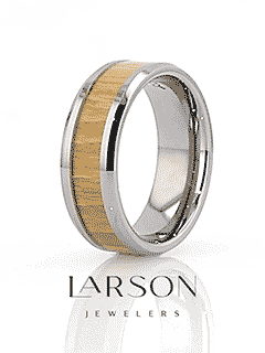 SAMARA Tungsten Ring with Polished Bevels and Real Wood Ash Wood Inlay - 6mm - 10mm