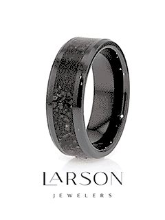 SILURIAN Dinosaur Bone Inlaid Black Ceramic Beveled Edged Ring - 4mm or 8mm