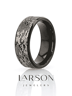 Product video showcasing the SMOKESCREEN black tungsten carbide wedding ring with engraved digital camouflage, 8mm