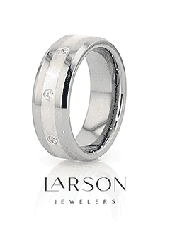 STAFFORD Silver Inlaid Beveled Tungsten Diamond Wedding Band - 8mm