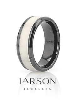 STAG Black Ceramic Beveled Men's Wedding Band with Off-White Antler Inlay - 8mm