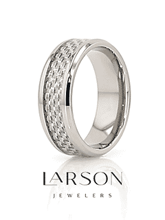 TANTALUS Beveled Edge Titanium Ring with White Carbon Fiber Inlay - 8mm