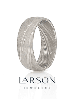 THEON Domed Brushed Damascus Steel Men’s Wedding Band with A Vivid Etched Design - 6mm & 8mm