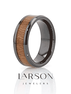 THRACIAN Carpathian Wood Inlaid Black Ceramic Ring with Bevels - 6mm & 8mm