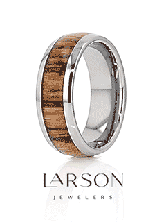 TIGRE Tungsten Carbide Polished Finish Men’s Domed Wedding Band with Zebra Wood Inlay - 8mm