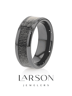 TINE Black Ceramic Polished Beveled Men's Wedding Band with Dark Brown Antler Inlay - 6mm & 8mm