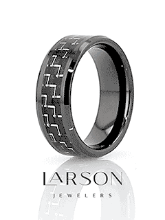 TITAN Black Beveled Ceramic Ring with Silver & Black Carbon Fiber Inlay - 8mm
