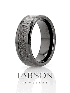 TRES Beveled Black Ceramic Polished Men's Wedding Band with Ombre Antler Inlay - 8mm
