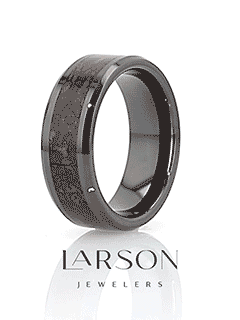 TRIASSIC Red Dinosaur Bone Inlaid Black Ceramic Beveled Edged Ring - 4mm & 8mm