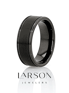 TURNER Black Tungsten Carbide Wedding Band – Flat Brushed Center, Dual Offset Grooves, Polished Edges (6mm & 8mm)