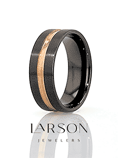 VENICE Black Ceramic Wedding Band with Rose Gold Groove - 4mm - 10mm