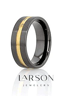 VIVALDI Black Ceramic Wedding Band With Yellow Gold Groove - 4mm - 8mm