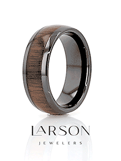 WALLACE Black Ceramic Polished Finish Men’s Domed Wedding Band with Black Walnut Inlay - 8mm