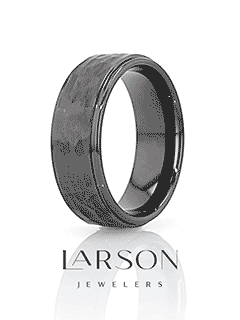 WARRIOR Raised Hammer Finish Step Edge Black Ceramic Wedding Band with Brushed Finish - 6mm or 8mm